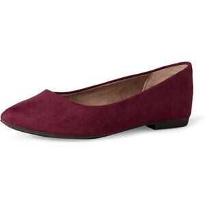 Womens Maroon Faux Leather Closed Pointed-Toe Low Heel Slip On Ballet Shoes